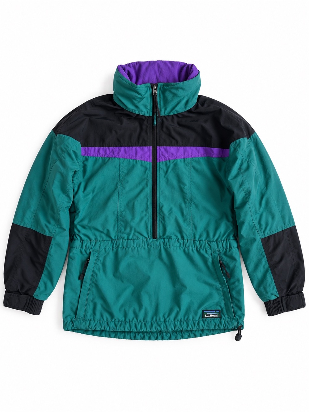 L.L.Bean Vintage 90s Colorblock Hooded Winter Ski Shell Jacket Teal Purple Small